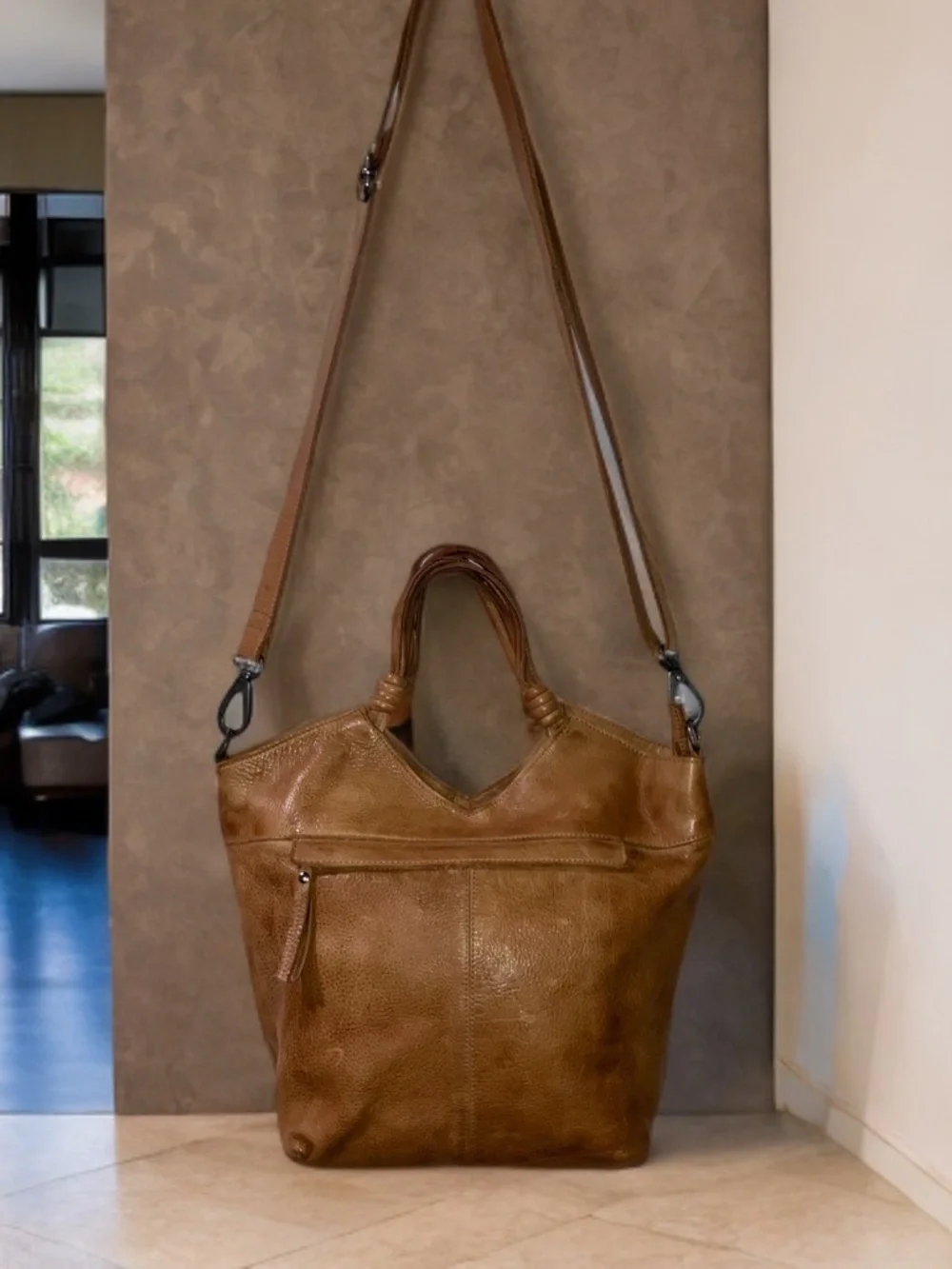 Latico Leathers Nash Crossbody Hobo Bag Cognac Brown Leather Convertible Purse
